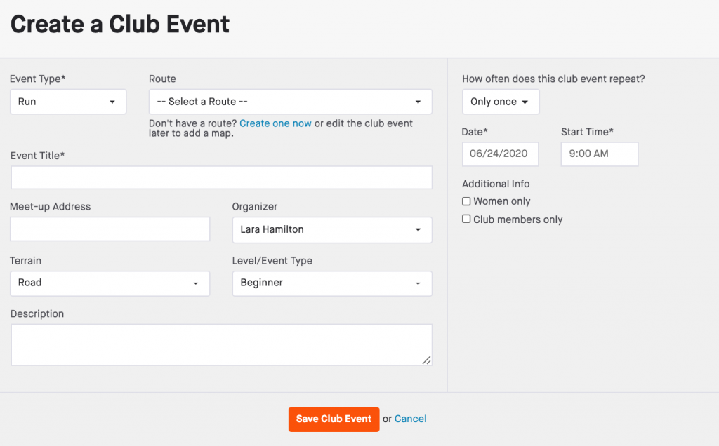 Strava club event form